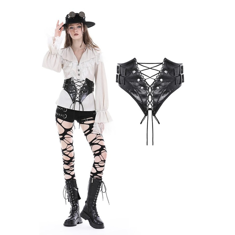 Dark in Love - Punk locomotive shiny PU corset Taille riem - Zwart